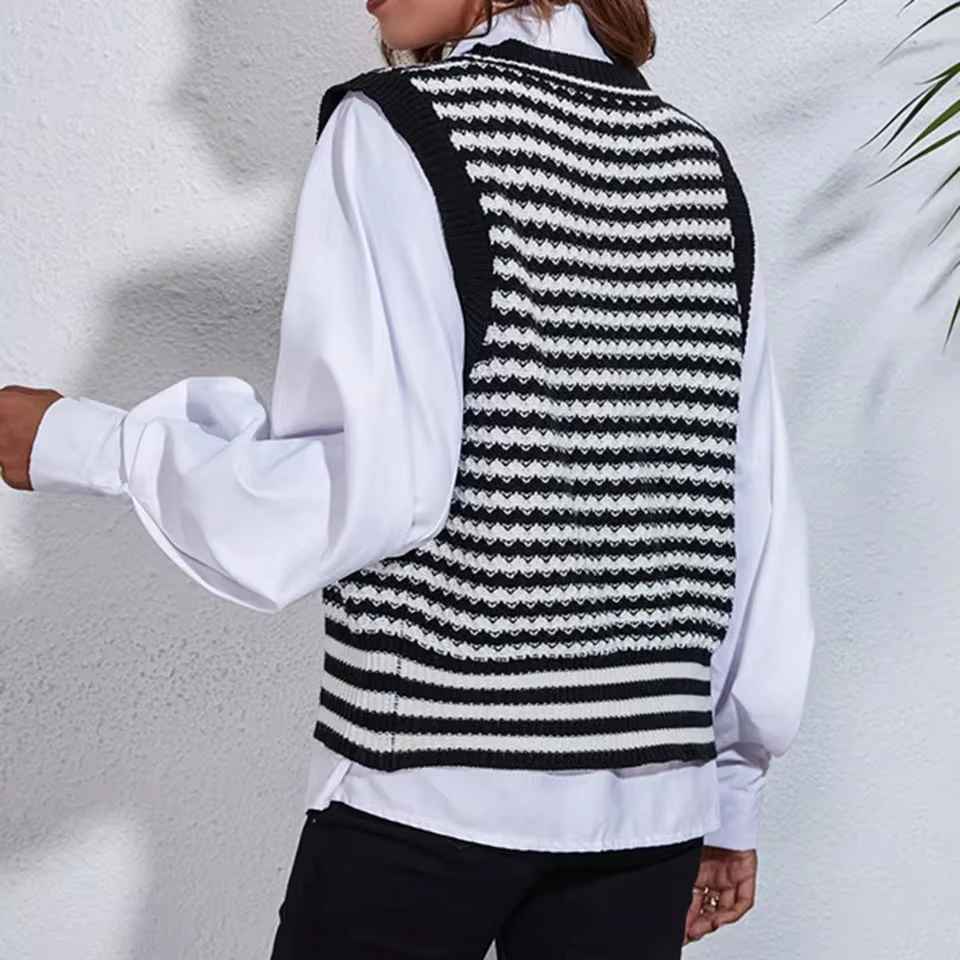 Womens Printed Casual Cardigan Deep V Striped Sleeveless Top Loose Knit Women'S Sweater Cardigan Top куртка женская