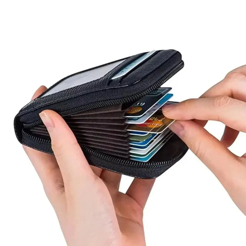 12-Fach RFID-Blockierende Leder-Geldbörse für Herren und Damen Akkordeon-Ausweiskartenhalter Dünner Minimalistischer Kreditkarten-Organizer Schlank