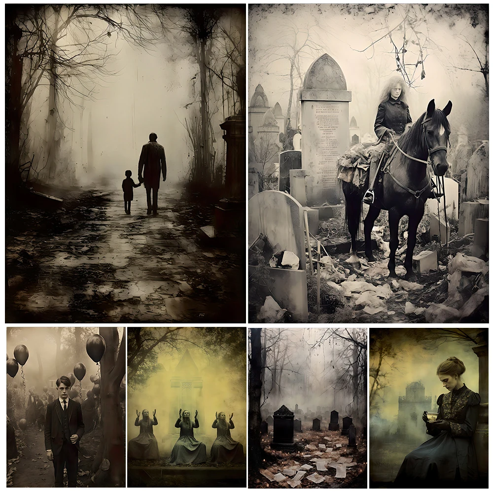 

Revelers On The Cemetery,Creepy Photography Art,Poster And Print ,Pagan Witch & Witchcraft,Gothic Wall Art Canvas Painting Decor