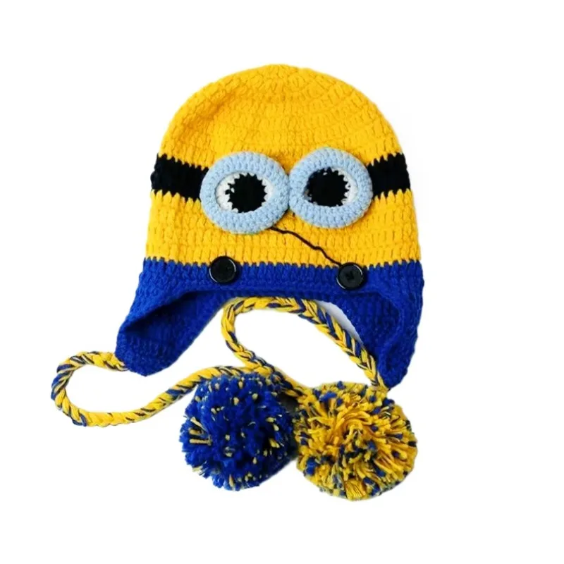 

Minions Handmade Crochet Ear Protection Hat Beanie Ski Mask Caps Women's Beanie Accessories Hat with Earflaps Birthday Gifts