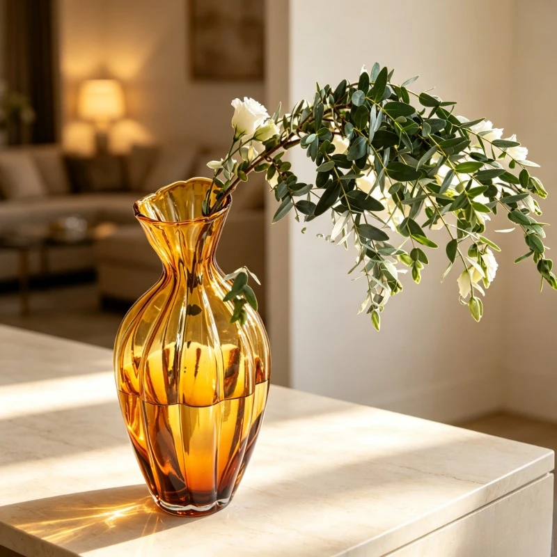 Creative texture flower arrangement glass vase primary color striped vase living room ornament decoration