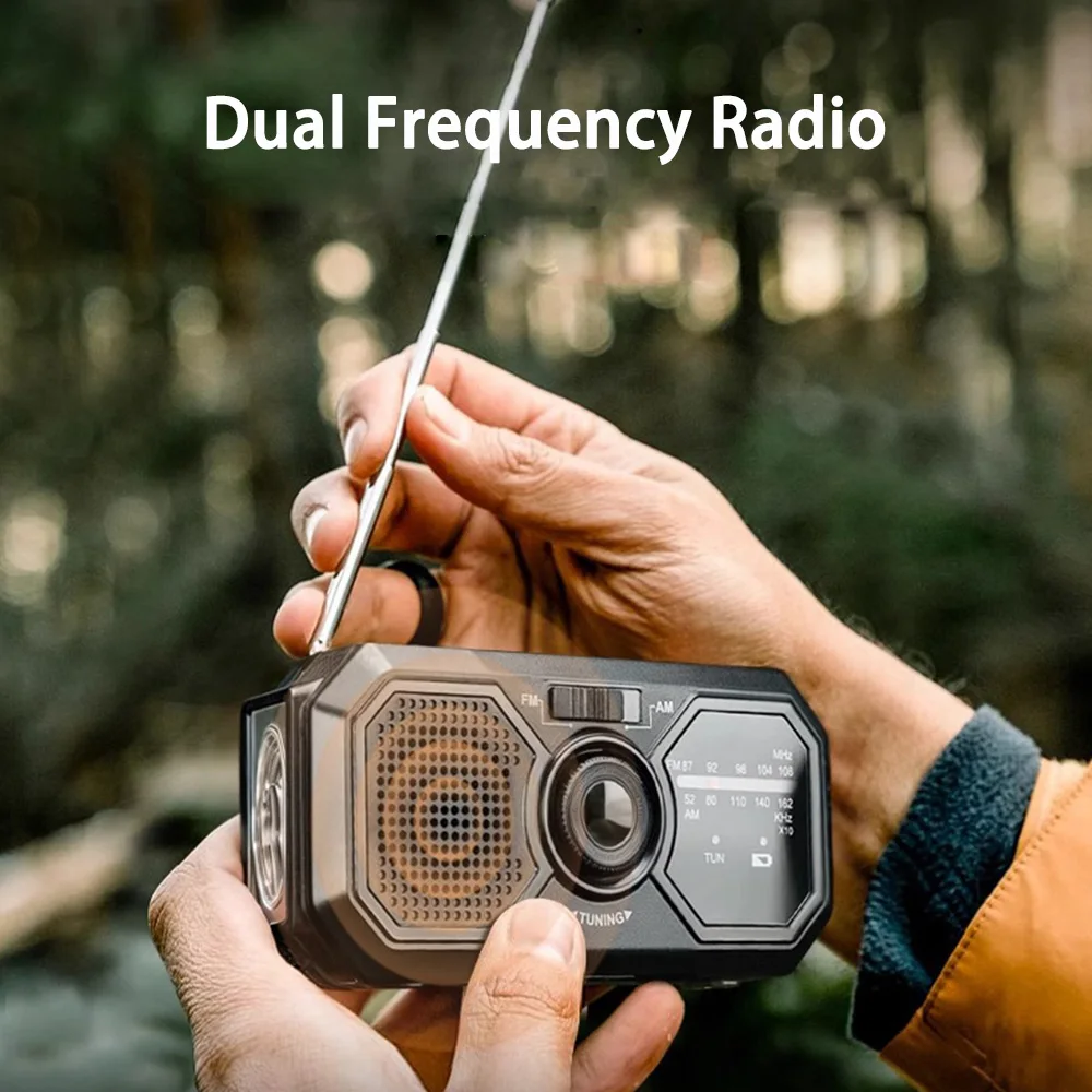 Portable AM/FM Radio, Emergency Radio,Solar Hand Crank Dynamo Weather Radio,Rechargeable Flashlight Power Bank,USB Phone Charger