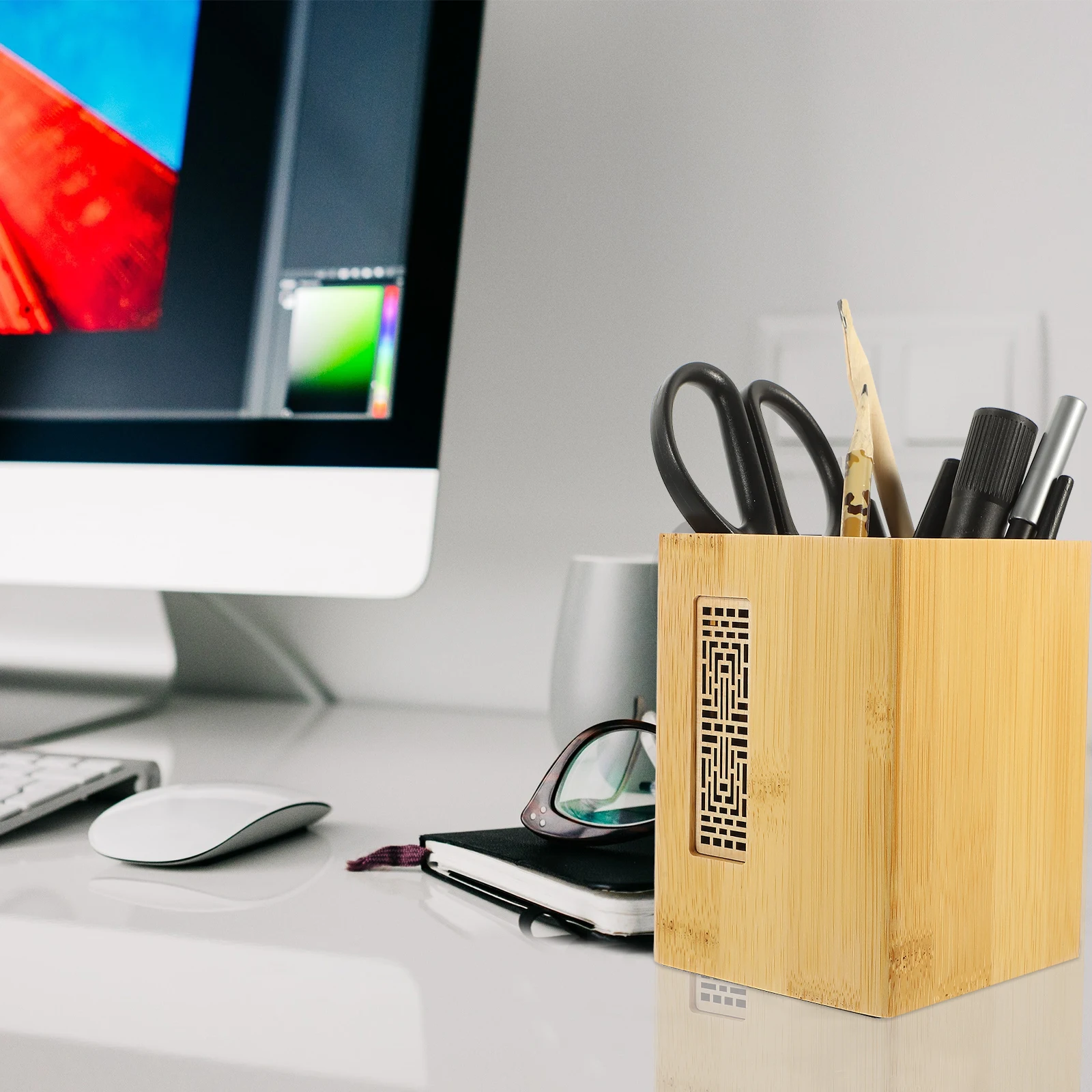 

Multifunctional Japanese Style Wooden Pen Holder Storage Container Office Desk ganizer Pencil Makeup Brush Large Capacity Solid