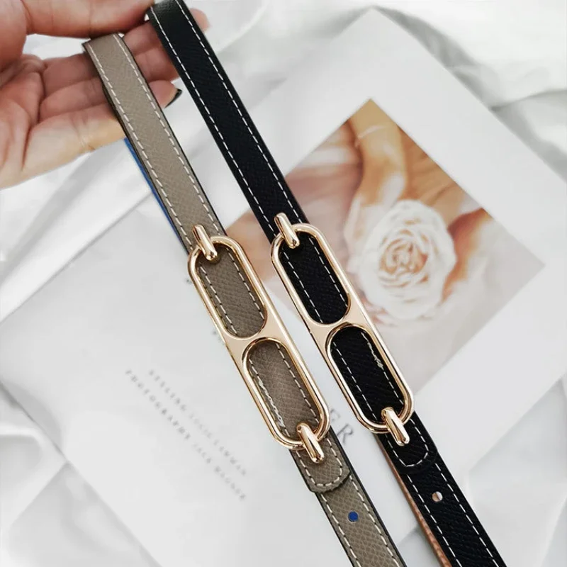 2024 New Double-sided Use of Women\'s Leather Belt Decorated Ins Fashion Jeans Wild Student Trend Luxury Design Top Quality Brand