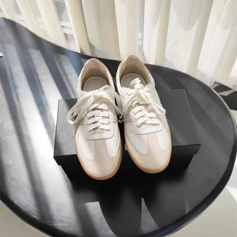 Donegirl 2023 New Women Fashion Round Head Splice Lacing Flats Shoes Comfort Leather Simple Casual Versatile Sneaker Female Chic