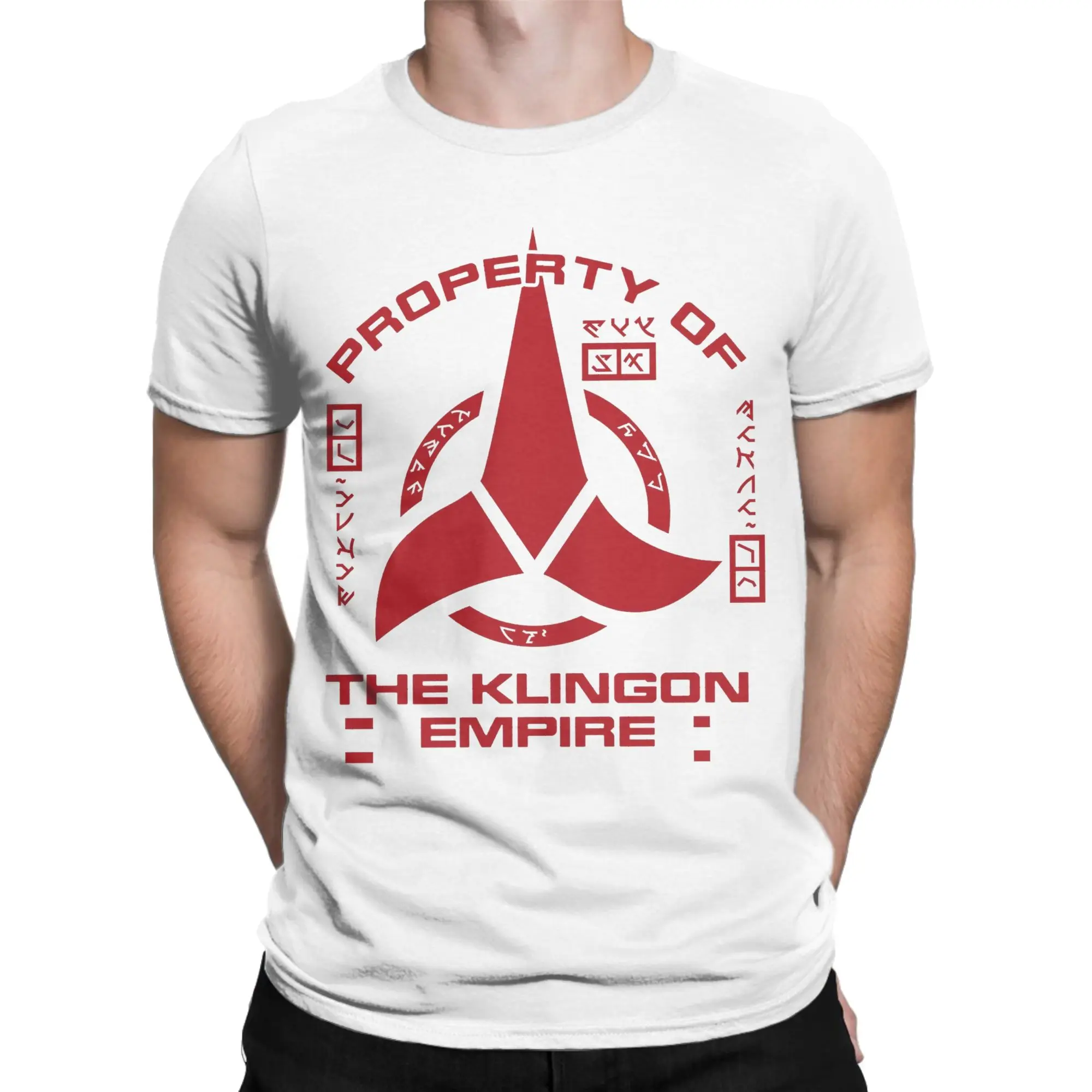 Stars Treks Discoverys Property Of Klingon Empire Red Logo T-Shirt Men  Fun Pure Cotton Tees Short Sleeve T Shirts Plus Size