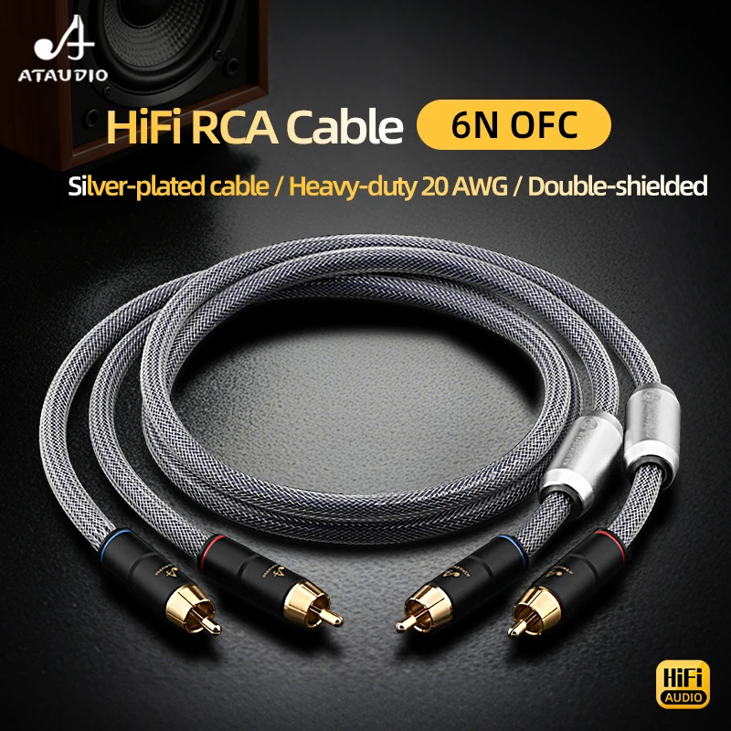 ATAUDIO One Pair RCA Audio Cable 2 RCA to 2 RCA Interconnect Cable HIFI Stereo 6N OFC Male to Male For Amplifier DAC TV
