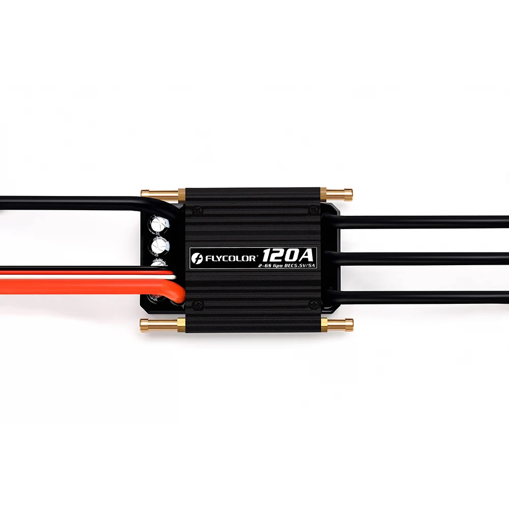 

Flycolor Waterproof Brushless ESC 120A 2-6S Lipo Electric Speed Controller with BEC 5.5V/5A Water Cooling System for RC Boats