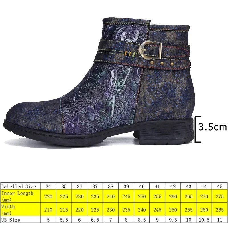 Koznoy 3.5cm PU Booties for Women Print Ethnic Autumn Spring Fashion Winter Plush Comfy Flats Ankle Mid Calf Boots Leather Shoes