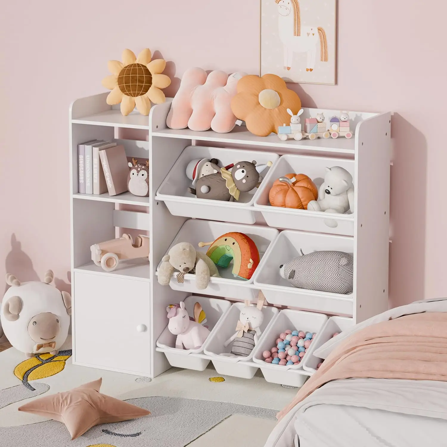 Removable Storage Bins, Kids Bookshelf and Toy Storage for Study Room, Bedroom, Kids Room, Classroom, Nursery