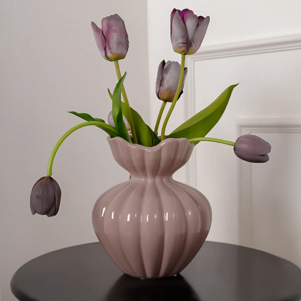 

Ceramic Vase Petal Flowerpot Pleated Pattern Flower Arrangement Accessories Flower Vase Terrarium Home Decoration Accessories