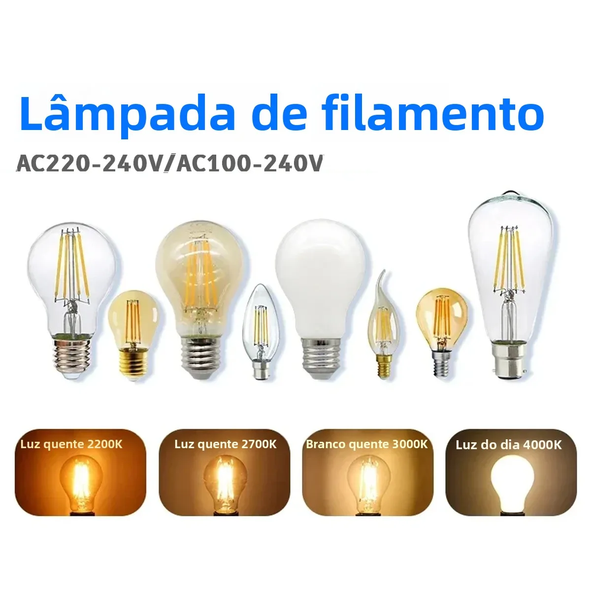 Conjunto de 3 Lâmpadas Retro Edison E27 E14 B22 220V A60 G45 ST64 G80 G95 G125, Lâmpada Incandescente Vintage para Iluminação Residencial