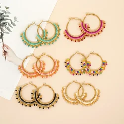 2025 Handmade Bead Earring Circle Hand Knitting Chroma Bohemia Geometry Beaded Earrings for Women
