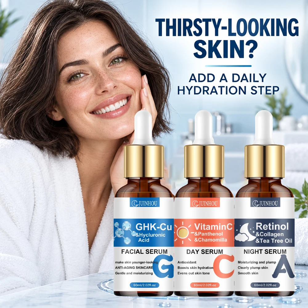 JUINHOU Face Serum Set 3Pcs Vitamin C Retinol Copper Peptide Anti Aging Brightening Hydrating For Glowing Skin Daily Face Care