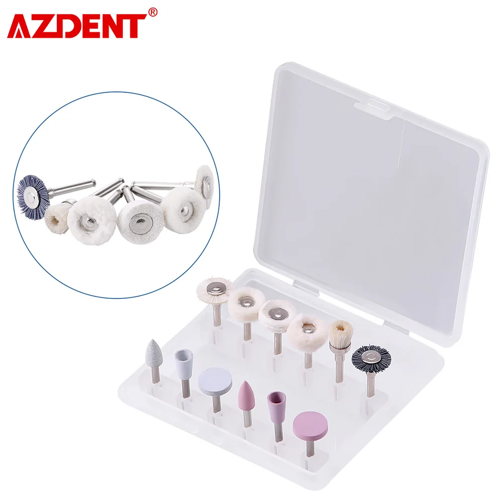 AZDENT 12PCS/Box Dental Composite Polishing Kit for Low Speed Handpiece RA2.35mm Polisher Porcelain Natural Teeth Nail Polishing