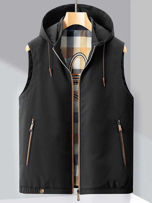 

Hooded Detachable Vest Men's Busin Casual Faion Svel oulder Pad Jaet Spring 2025 Stand Fit Polyester Fiber