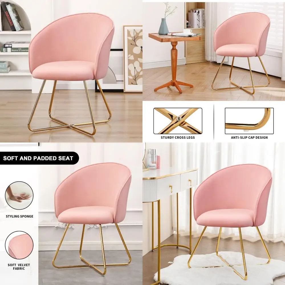 

Modern Velvet Accent Chair with Curved Mid-Back and Gold Metal Legs, Ideal for Living Room Vanity Area