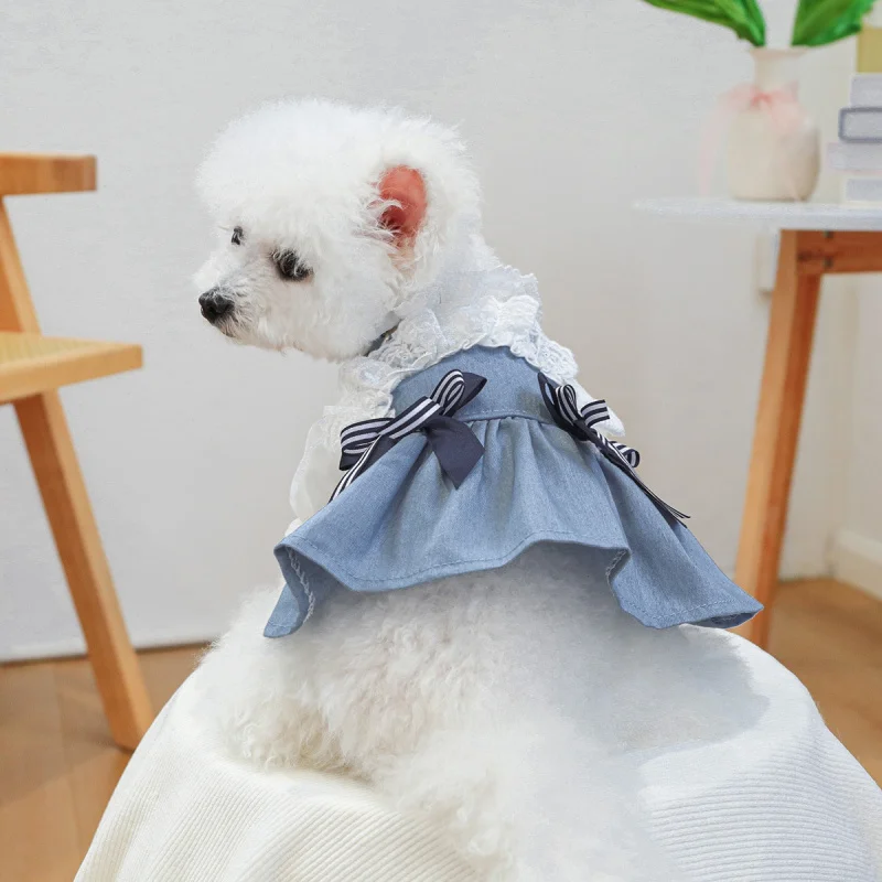 

Pet Dog Cat Denim Skirt Sea Breeze Holiday Spring Autumn Style, Pet Circle Casual Fashion Clothes for Small Animals Outfit