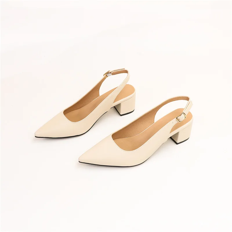 Large Size Closed Toe Sandals Block Heels Low-Heeled Shoes With Strap 2024 Women\'s Suit Female Beige Big Chunky Low-heeled Comfo