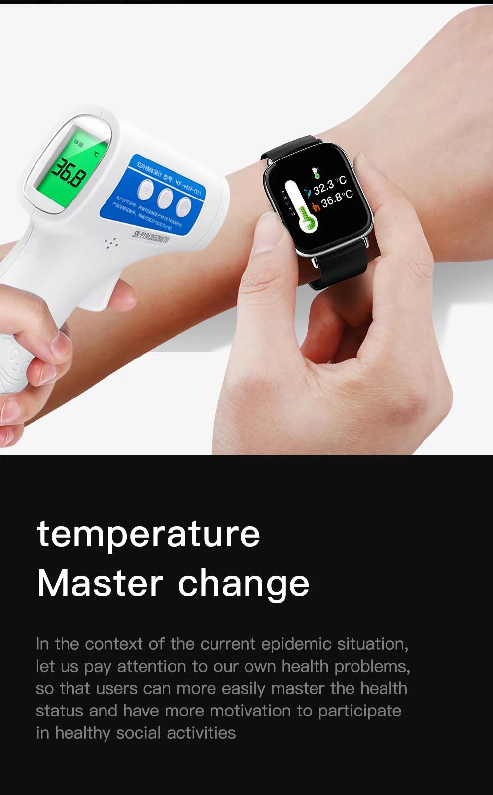 Smart Watch 24 Sport Mode 1.69" Bluetooth Call Heart Rate Blood Oxygen Body Temperature Calorie Health Monitor IP67 Waterproof