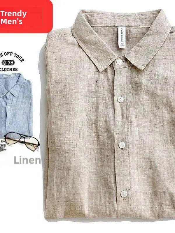 

Мужская льняная рубашка в японском стиле свободного кроя с длинным рукавом, дышащая, повседневная, из хлопка и льна, на все сезоны, большие размеры
