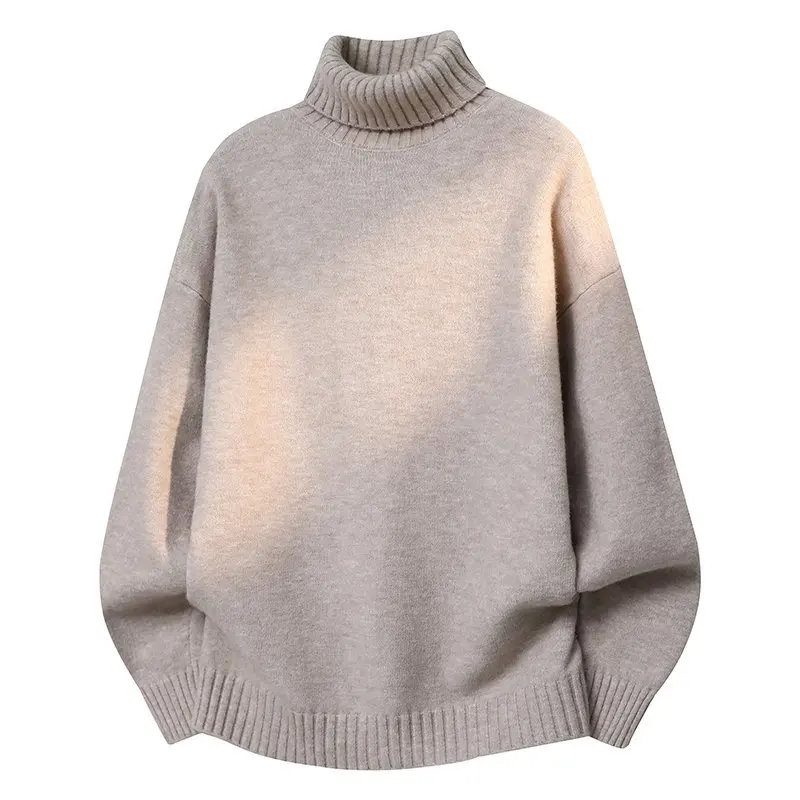 

Мужской свитер с высоким воротником, толстый теплый вязаный пуловер, повседневный топ большого размера с длинными рукавами на зиму-осень, мягкий и уютный однотонный цвет