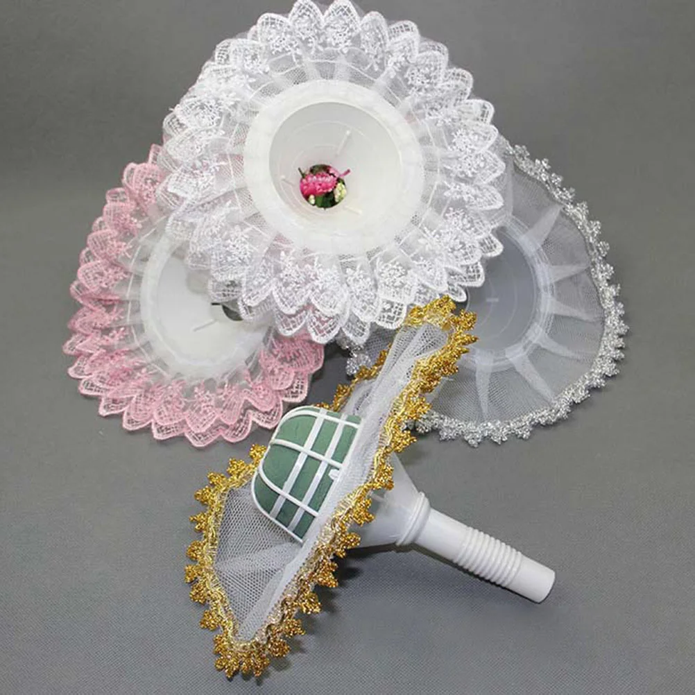 

3pcs Wedding Bridal Decoration Pink Edge Floral Holder Decor Bridal Bouquet Accessory Lace Flower Handle Wedding Supply Bouquet