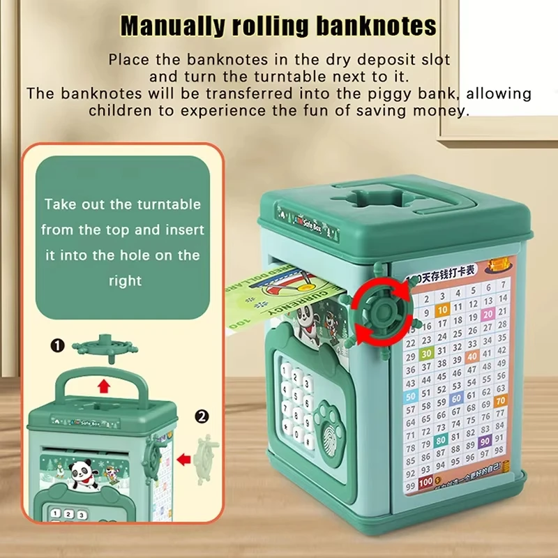 ตู้เอทีเอ็มของเล่นเด็ก กล่องออมสิน กล่องใส่เหรียญ ลายการ์ตูน พร้อมระบบปลดล็อคด้วยลายนิ้วมือ ของขวัญวันคริสต์มาส วันเกิด