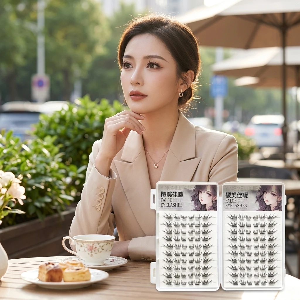 Mixed Length False Eyelashes Synthetic Fiber for Dating Makeup Natural C Curl Self-Adhesive Glue Free Lightweight Lashes