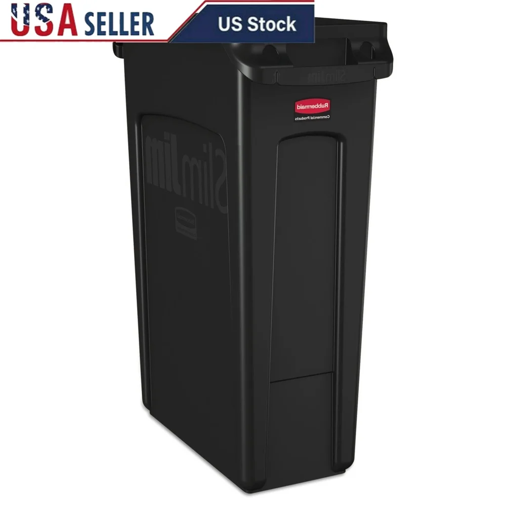 

Slim Jim Trash Can 23 Gallon Plastic Indoor Waste Bin Venting Channels Easy Removal Molded Handles Touchless Waste Receptacle
