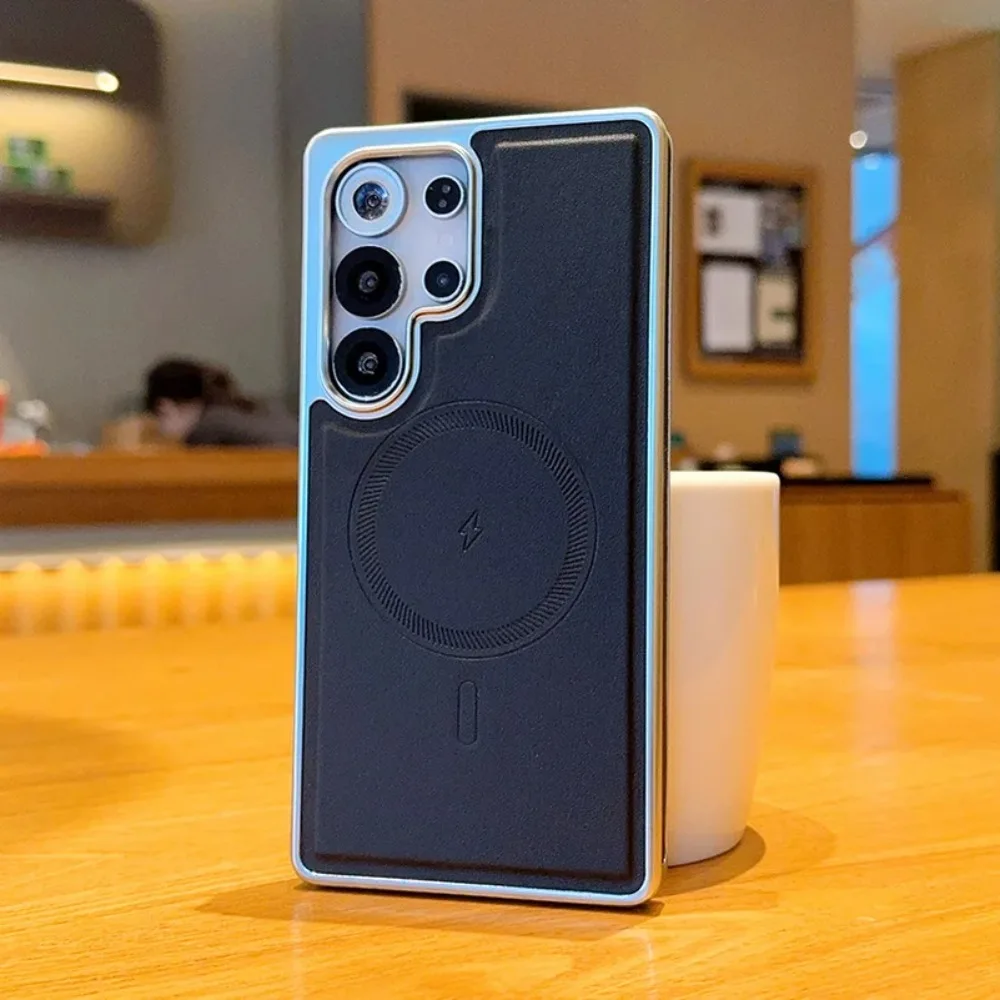 

Luxury Vegan Leather Texture Case For Samsung Galaxy S26 S25 Edge S24 Plus Ultra Shockproof Magnetic Wireless Charging Cover