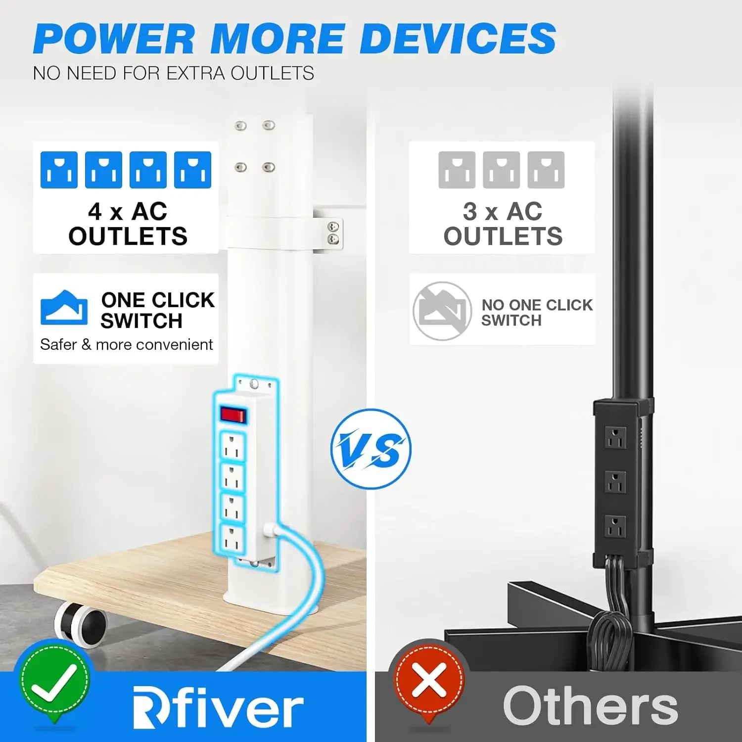 Изящная подставка для телевизора на колесиках с розеткой для домашнего декора, портативная подставка для телевизора с регулируемой высотой на колесах для телевизоров 32-70 дюймов