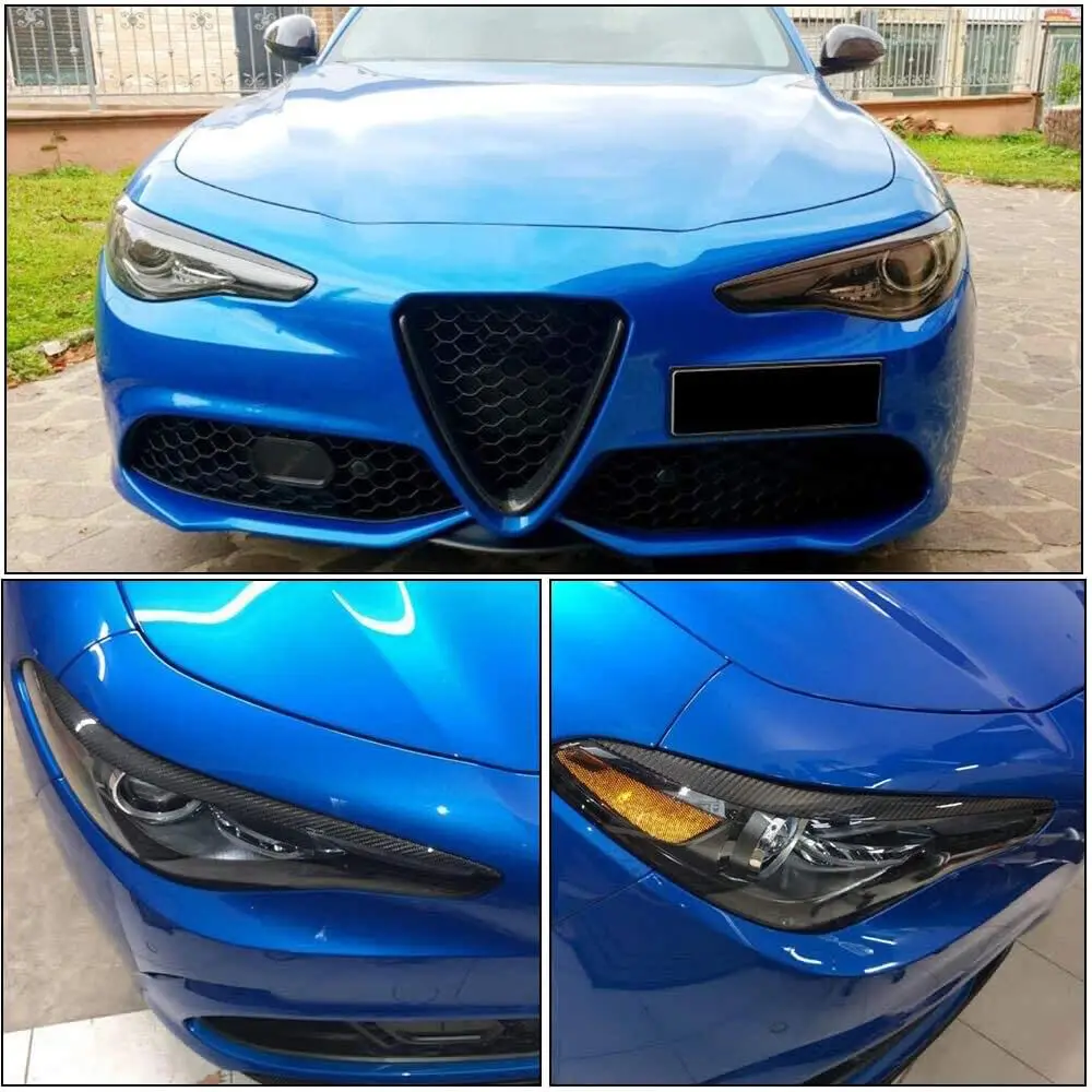 Dry Carbon Fiber Car Headlight Eyebrows For Alfa Romeo Giulia Quadrifoglio Base Quadrifoglio Verde TI Sedan 4-Door 2015-2018