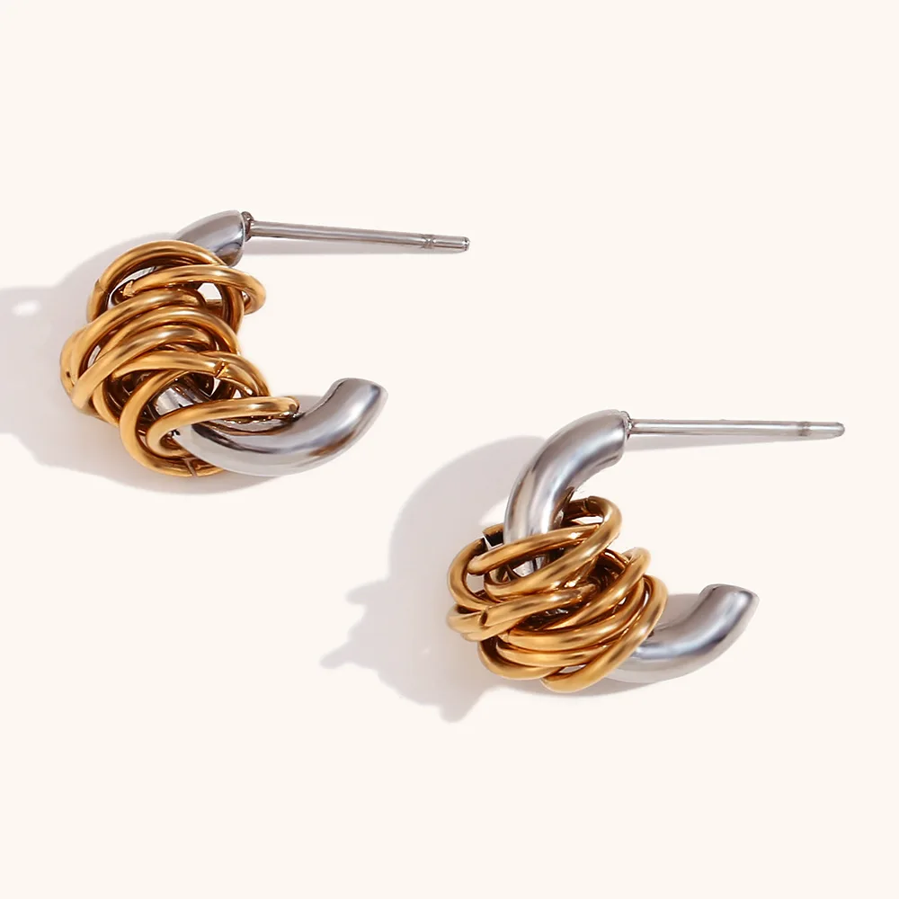 Mini Gold Color Wrap Line Silver Color C Shape Stainless Steel Hoop Earrings For Women 2024 Unique Luxury Jewelry
