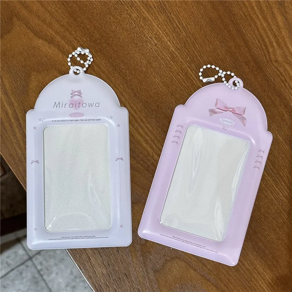 1 Pc Cute Cartoon Korean Style Bow 3-inch PVC Card Cover Idol Photo Card Holder Campus Card Storage Schoolbag Pendant