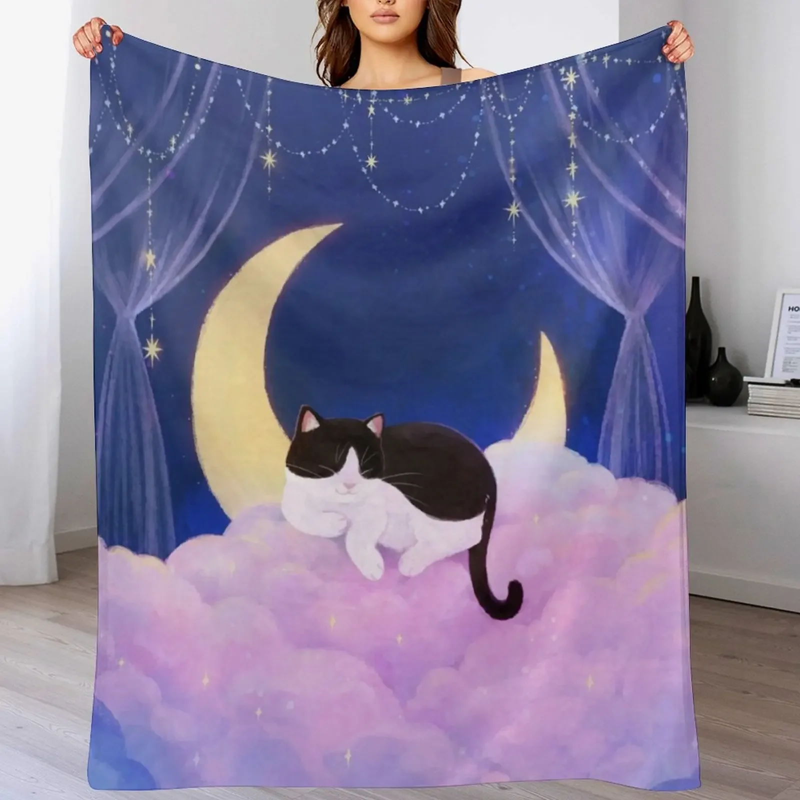 

Tuxedo Cat on Pink Clouds Throw Blanket Sofa Quilt warm for winter Blankets