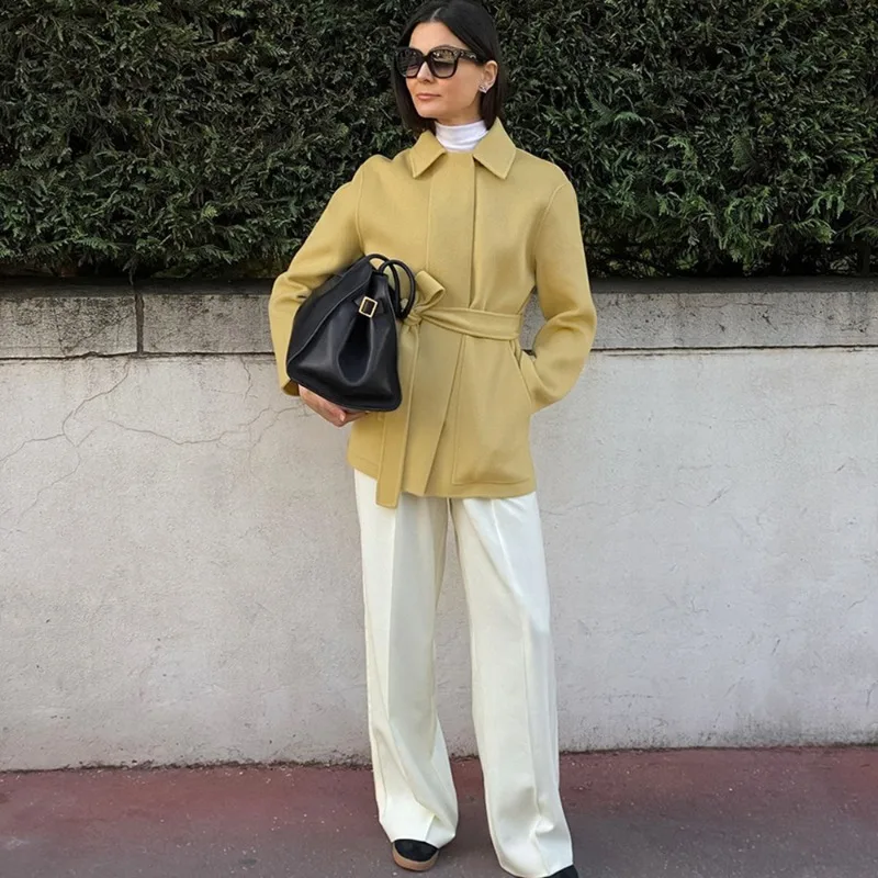 Talenza Women Woolen Coat Autumn Winter Solid Lace Elegant Woolen Thick Coat High Street Luxury Unique Female Parker Outwear