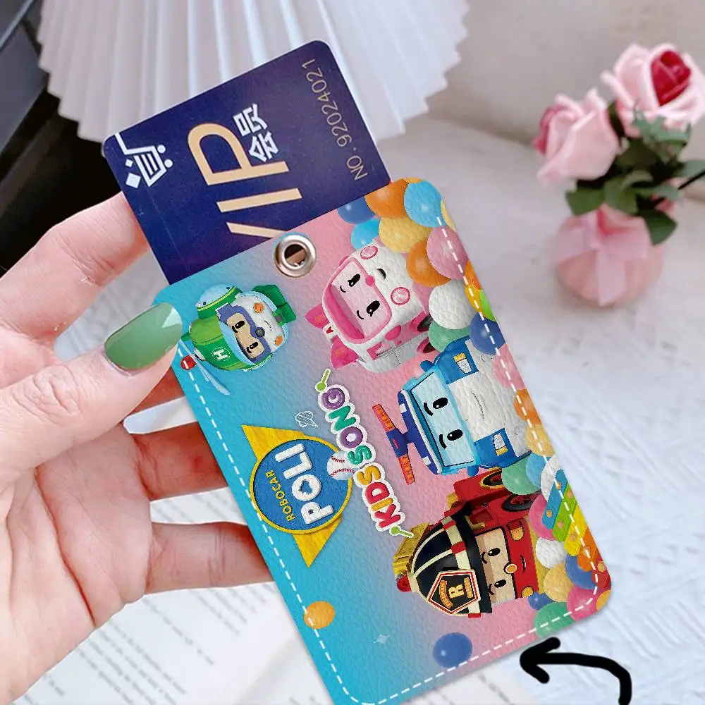 R-Robocar P-Polis LOGo 1 قطعة بولي Leather حامل بطاقة جلدية المفاتيح حلقة رئيسية قفل الباب الوصول العلامات حافظة بطاقات الهوية بطاقة المفاتيح #6