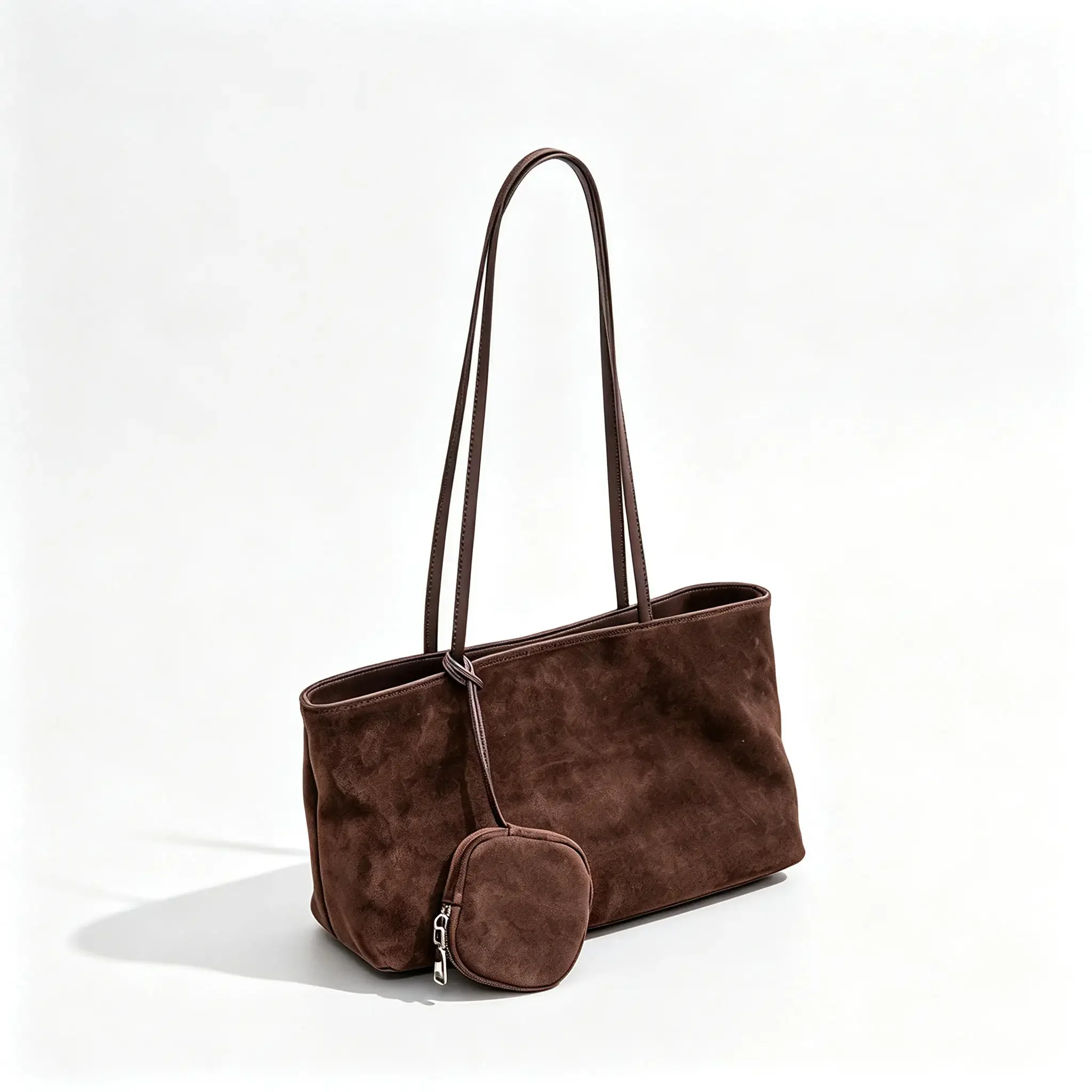 Genuine Suede Leather Tote Bag Womens Simple Design Large Capacity Casual Shoulder Handbag Daily Use