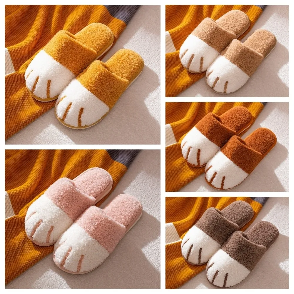 Sandal Kaki Kucing Bulu Lembut Cozy Kitty, Sandal Cakar Kucing Kreatif, Sandal Hewan Sol Tebal, Sandal Bulu Musim Dingin untuk Pria