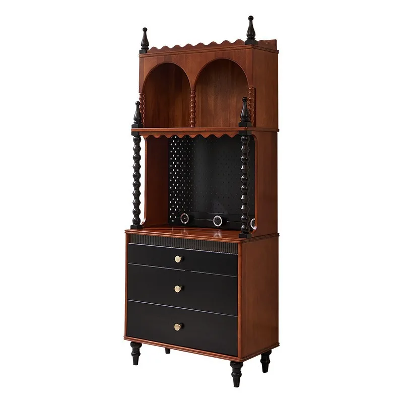 

French integrated solid wood dining side cabinet antique living room side cabinet wine cabinet household retro storage