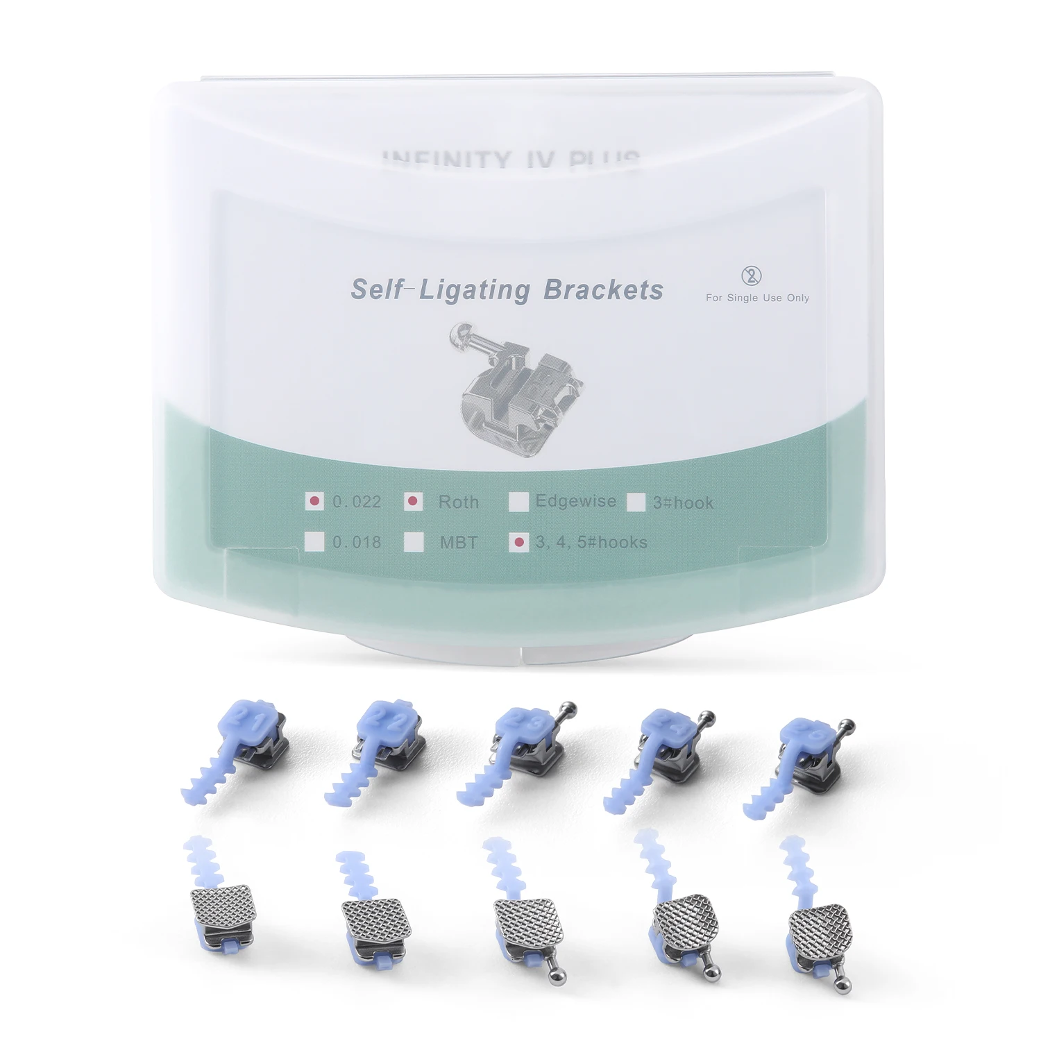 AZDENT Zahnspangen Selbstligierende Brackets mit Netzbasis 20 Stück Roth MBT 0.022 Haken 345 mit Werkzeug Zahnmedizinisches Material – Detail 1