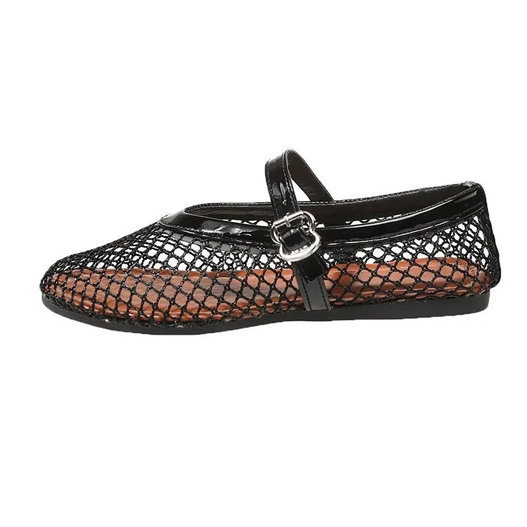 Women's Mary Jane Flats 2026 New Hollow Out Mesh Breathable Fishnet Ankle Strap Casual Summer Sandals