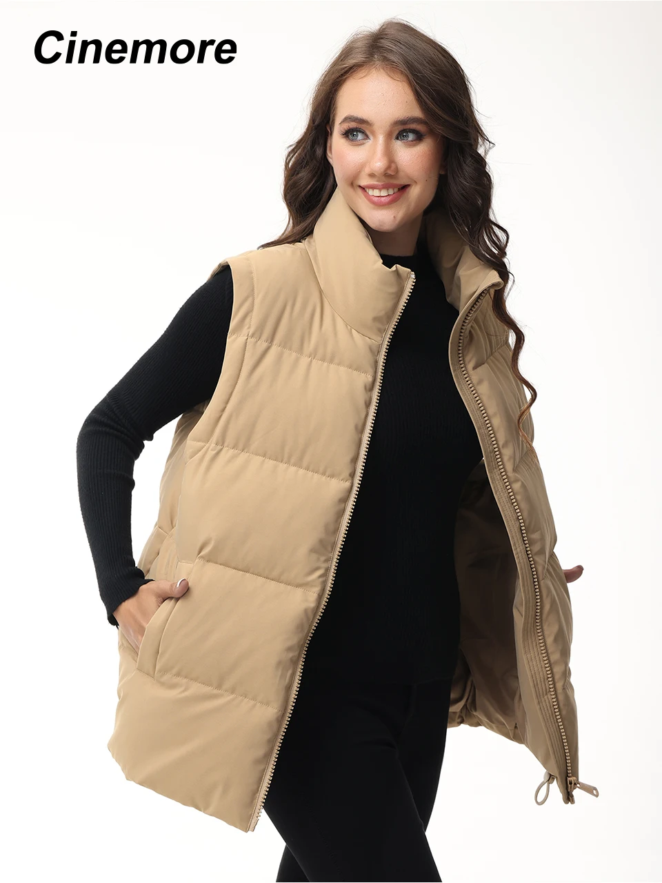 Cinemore gilet da donna caldo gilet senza maniche Casual per donna giacca parka lunga abbigliamento femminile cappotto imbottito in cotone solido