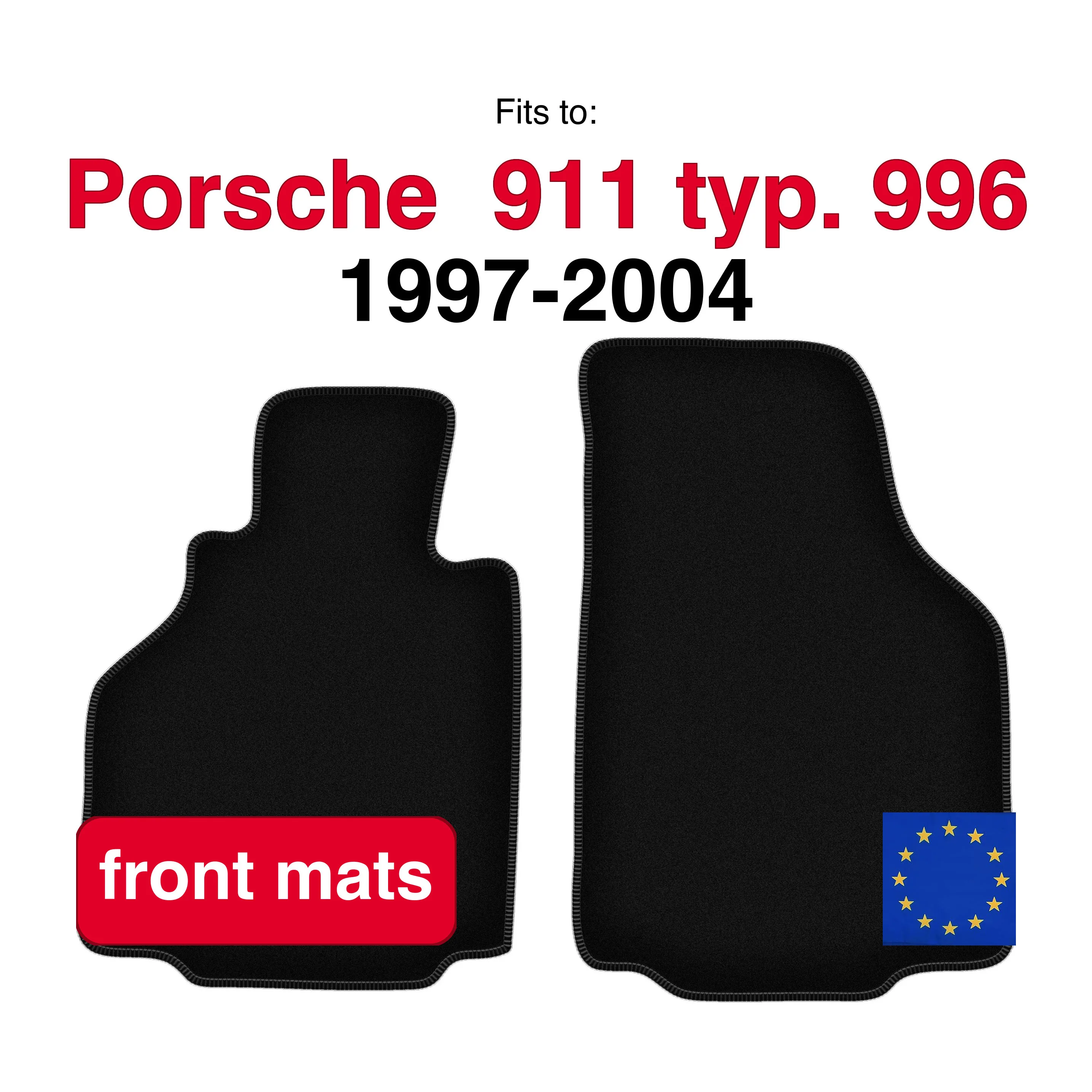 Voorkant veloursmatten voor Porsche 911 type. 996 Coupé (1997-2004) - Zwart (2 stuks) Set autovloermatten voorin