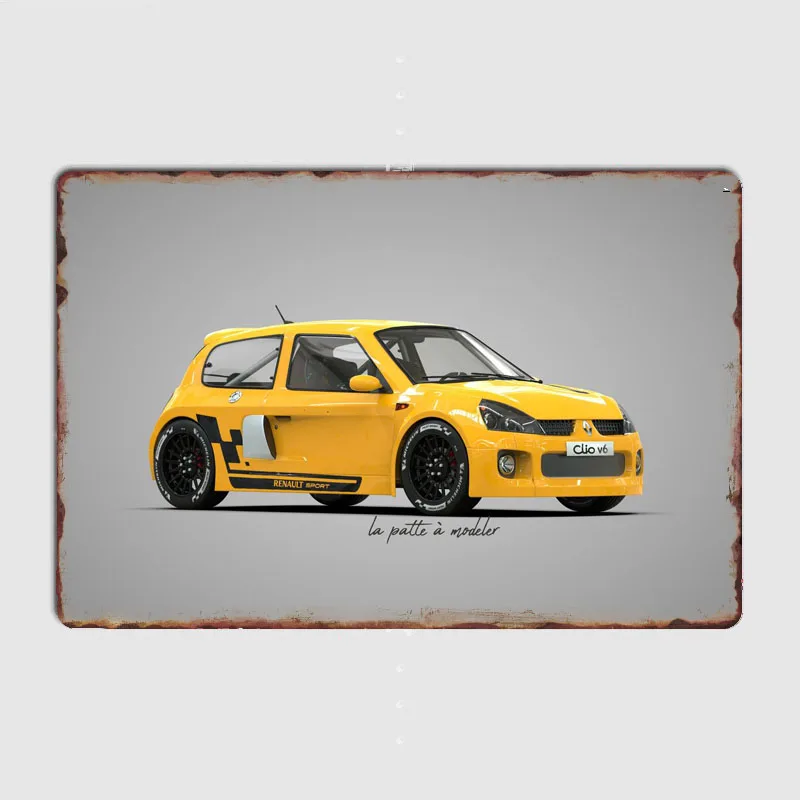 Classic Car Juris Car Clio V6 Cup Rally Car Metal Plaque Poster Automobile Club Home Bedroom Bar Tin Sign Room Decor Wall Decor