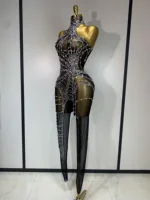 STOCK Sparkly Diamond Women Sexy Mesh Jumpsuit Nightclub Bar Party Show Gogo Dancer Clothing Drag Queen Outfit Stage Costume - Image 2