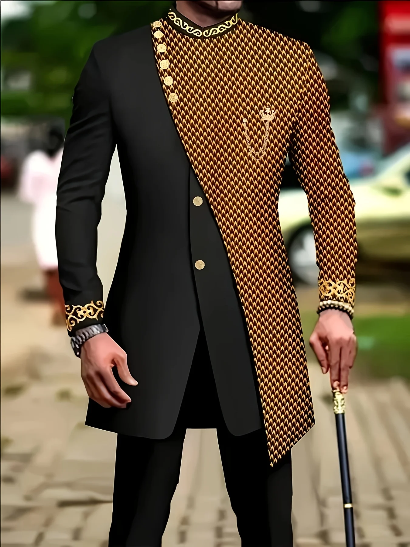 

Мужской повседневный костюм-двойка с длинными рукавами, удлиненным пиджаком и брюками.