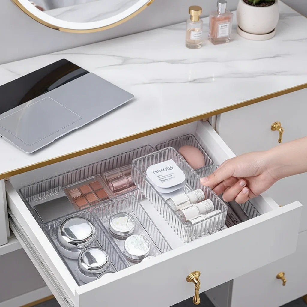 Plastic Visual Jewelry Accessories Storage Drawer Box Transparent Household Cosmetics Organizer