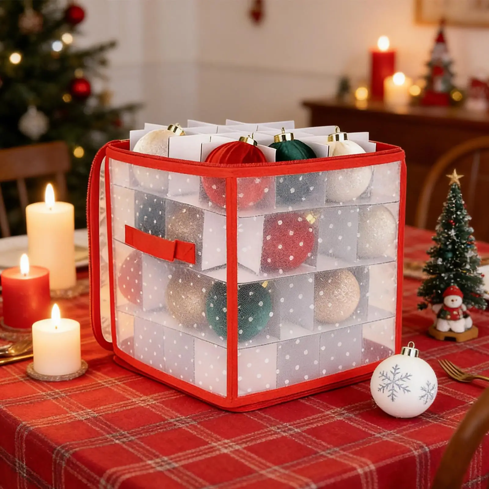 

Коробка для хранения рождественских украшений с ручкой, 64 отделения, контейнер для елочных шаров и декораций, вместительная сумка-органайзер для аксессуаров